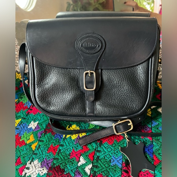 Vintage Del Rio Black Genuine Leather Saddle Crossbody Shoulder Bag - Picture 2 of 16